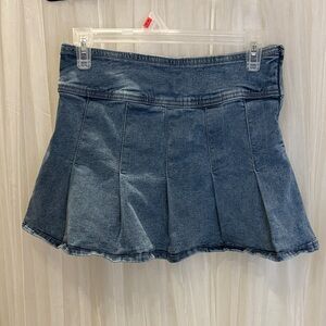 Refuge Blue Pleated Mini Skirt